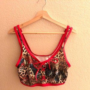 Tropical Leopard Lace Up Bikini Top